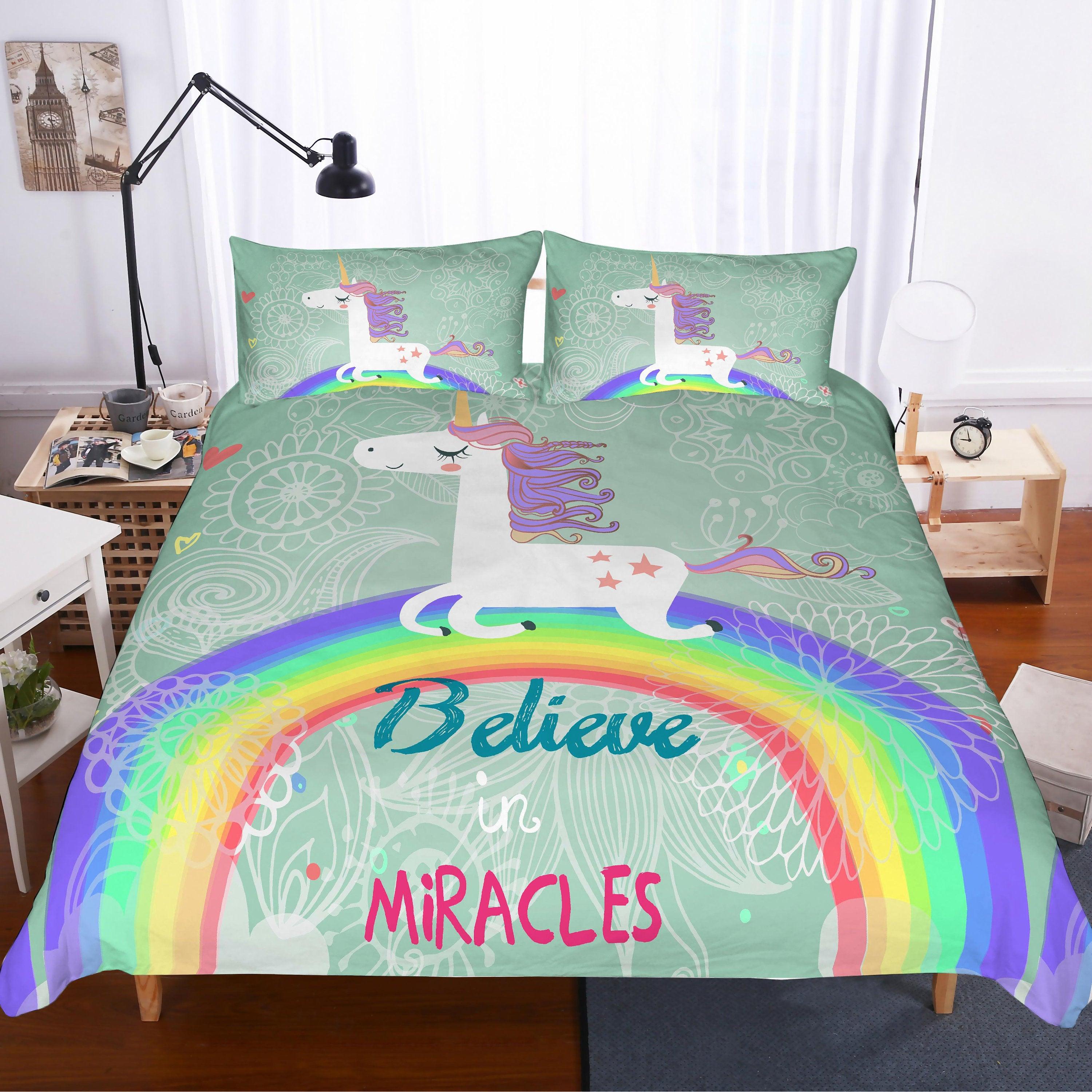 3D Rainbow  Dreamy  Unicorn  Quilt Cover Set Bedding Set Pillowcases- Jess Art Decoration