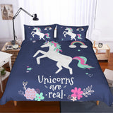 3D Cartoon  Blue  Unicorn Bedding Set Quilt Cover Quilt Duvet Cover Pillowcases Personalized  Bedding Queen  King  Full  Double 3 Pcs- Jess Art Decoration