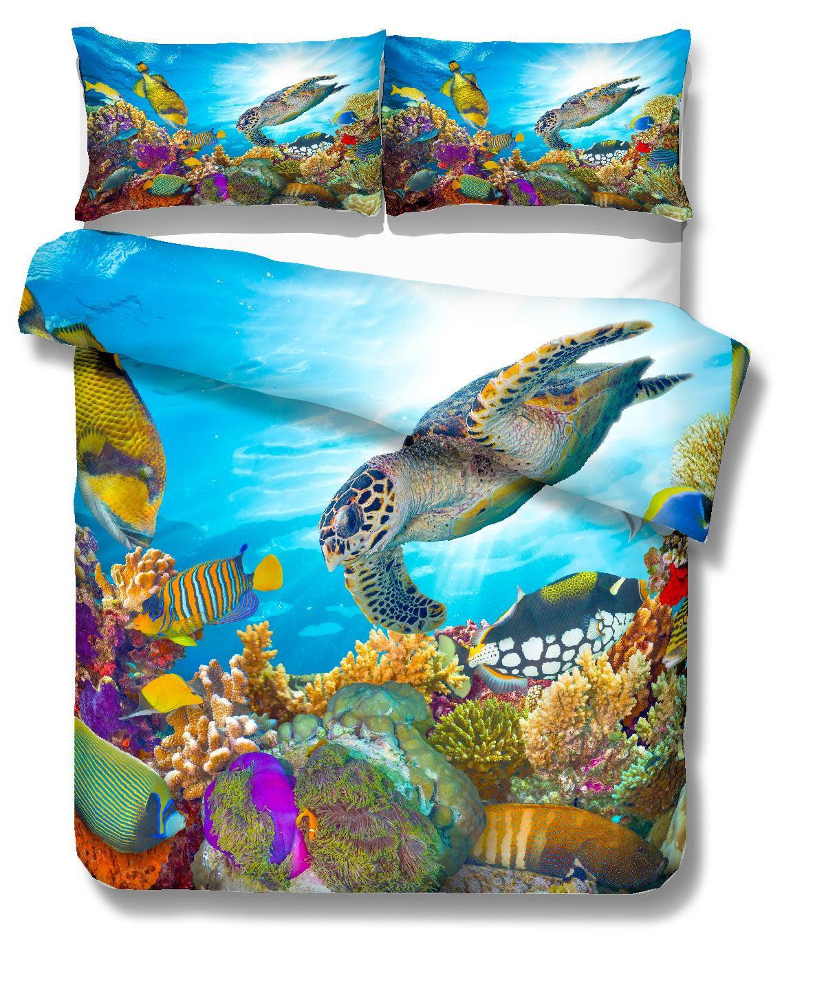3D Sea world, Sea turtle Bedding Set Quilt Cover Quilt Duvet Cover ,Pillowcases Personalized  Bedding,Queen, King ,Full, Double 3 Pcs- Jess Art Decoration