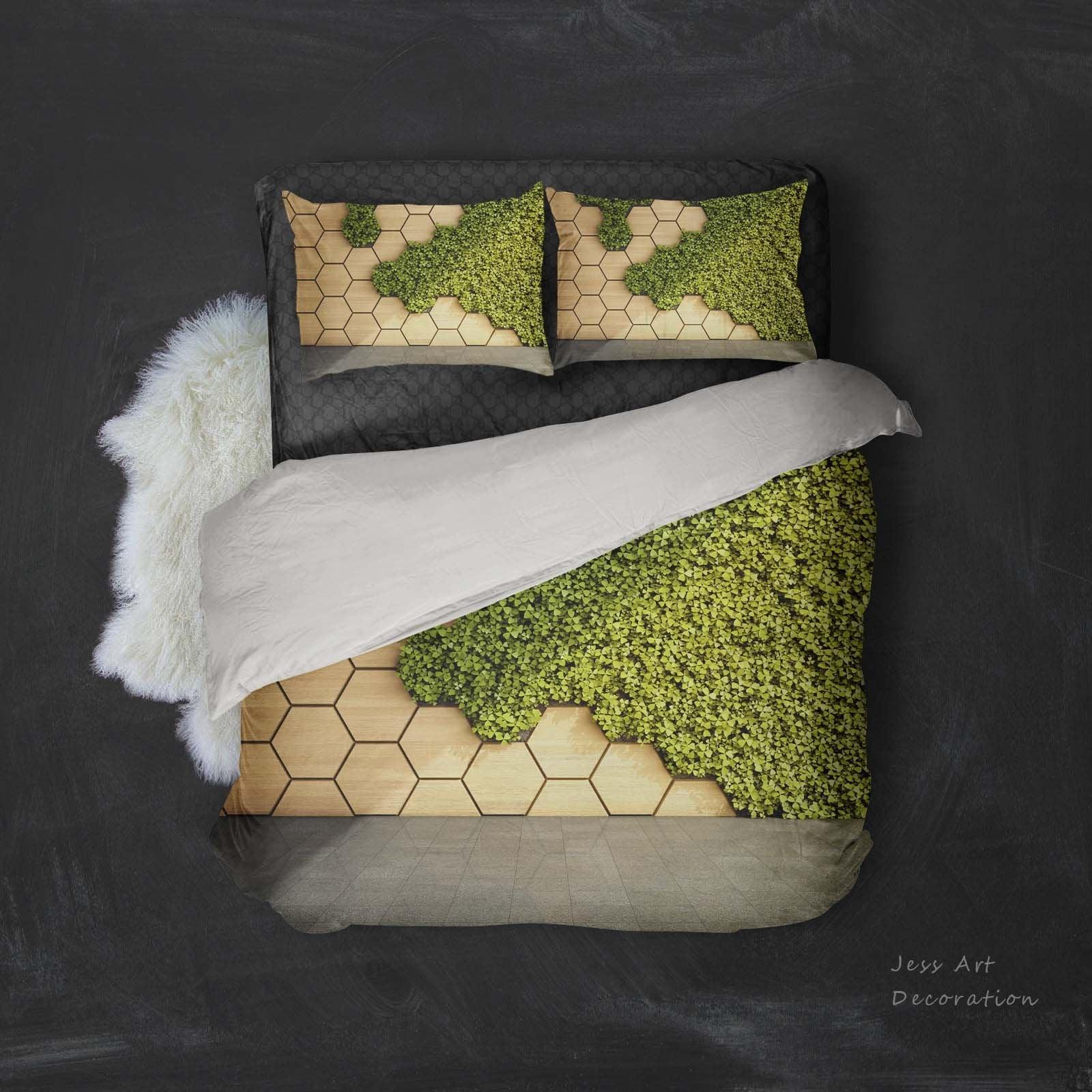 3D Wood grain, Moss plant Bedding Set Quilt Cover Quilt Duvet Cover ,Pillowcases Personalized  Bedding,Queen, King ,Full, Double 3 Pcs- Jess Art Decoration