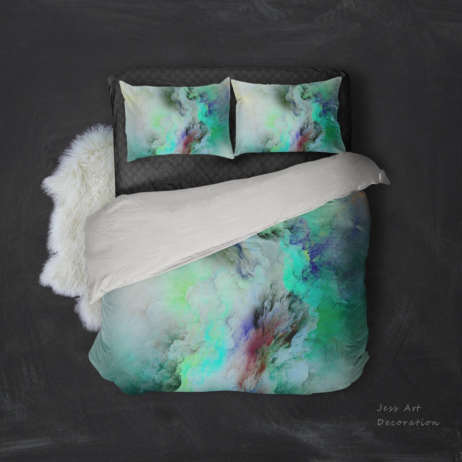 3D Green-tones, Smoke Bedding Set Quilt Cover Quilt Duvet Cover ,Pillowcases Personalized  Bedding,Queen, King ,Full, Double 3 Pcs- Jess Art Decoration
