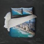 3D Scenery of coastal city Bedding Set Quilt Cover Quilt Duvet Cover ,Pillowcases Personalized  Bedding,Queen, King ,Full, Double 3 Pcs- Jess Art Decoration