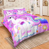 3D Pink  Cartoon  The unicorn  Quilt Cover Set Bedding Set Pillowcases- Jess Art Decoration