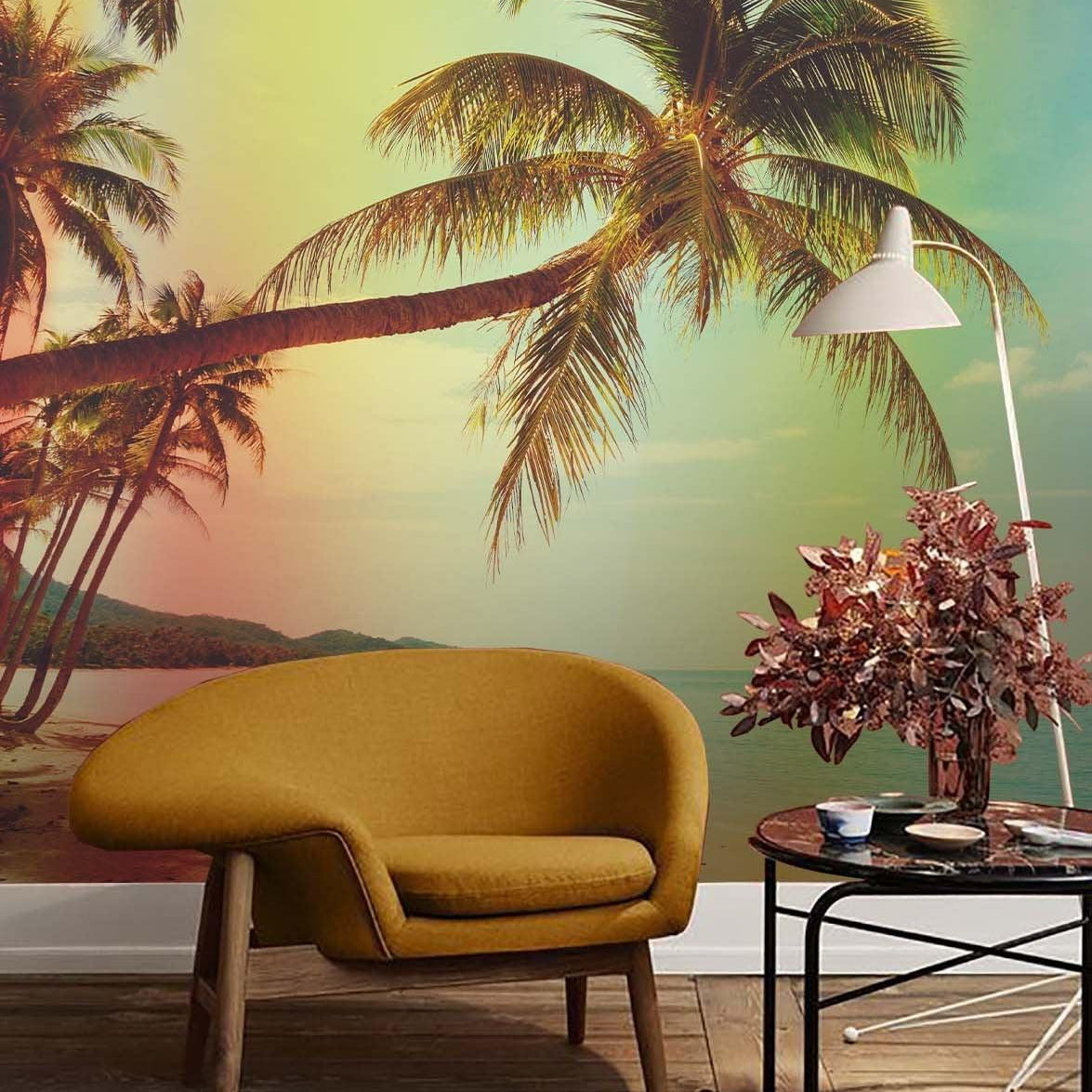 3D Vintage style, Coconut tree, Tropical scenery Wallpaper- Jess Art Decoration
