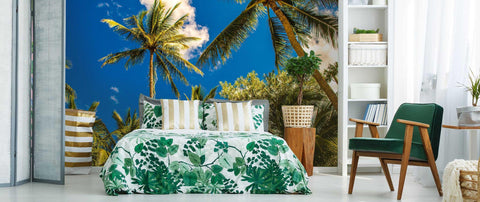3D Blue sky, Coconut tree scenery Wallpaper- Jess Art Decoration