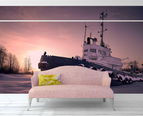 3D Pink-tones, Snow, Big ship Wallpaper- Jess Art Decoration