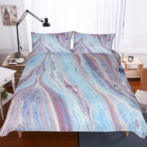 3D Blue-tones  Marble texture Set Quilt Cover Quilt Duvet Cover  Pillowcases Personalized  Bedding Queen  King  Full  Double 3 Pcs- Jess Art Decoration