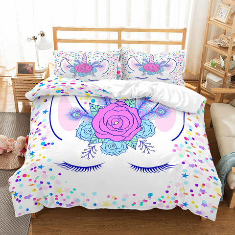 3D Cartoon  Unicorn  Quilt Cover Set Bedding Set Pillowcases- Jess Art Decoration