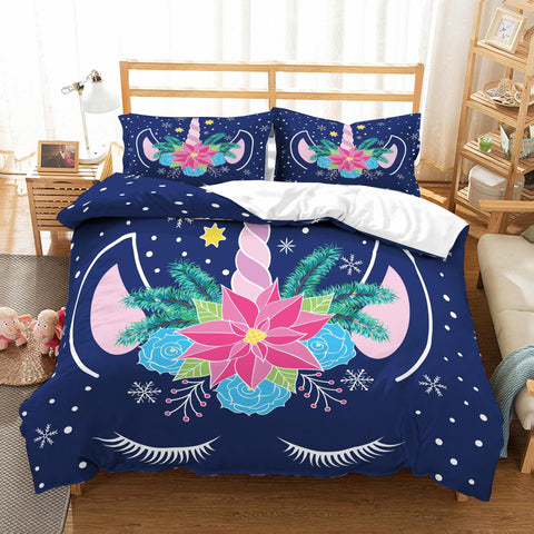 3D Cartoon  Blue Unicorn  Quilt Cover Set Bedding Set Pillowcases- Jess Art Decoration