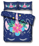 3D Cartoon  Blue Unicorn  Quilt Cover Set Bedding Set Pillowcases- Jess Art Decoration