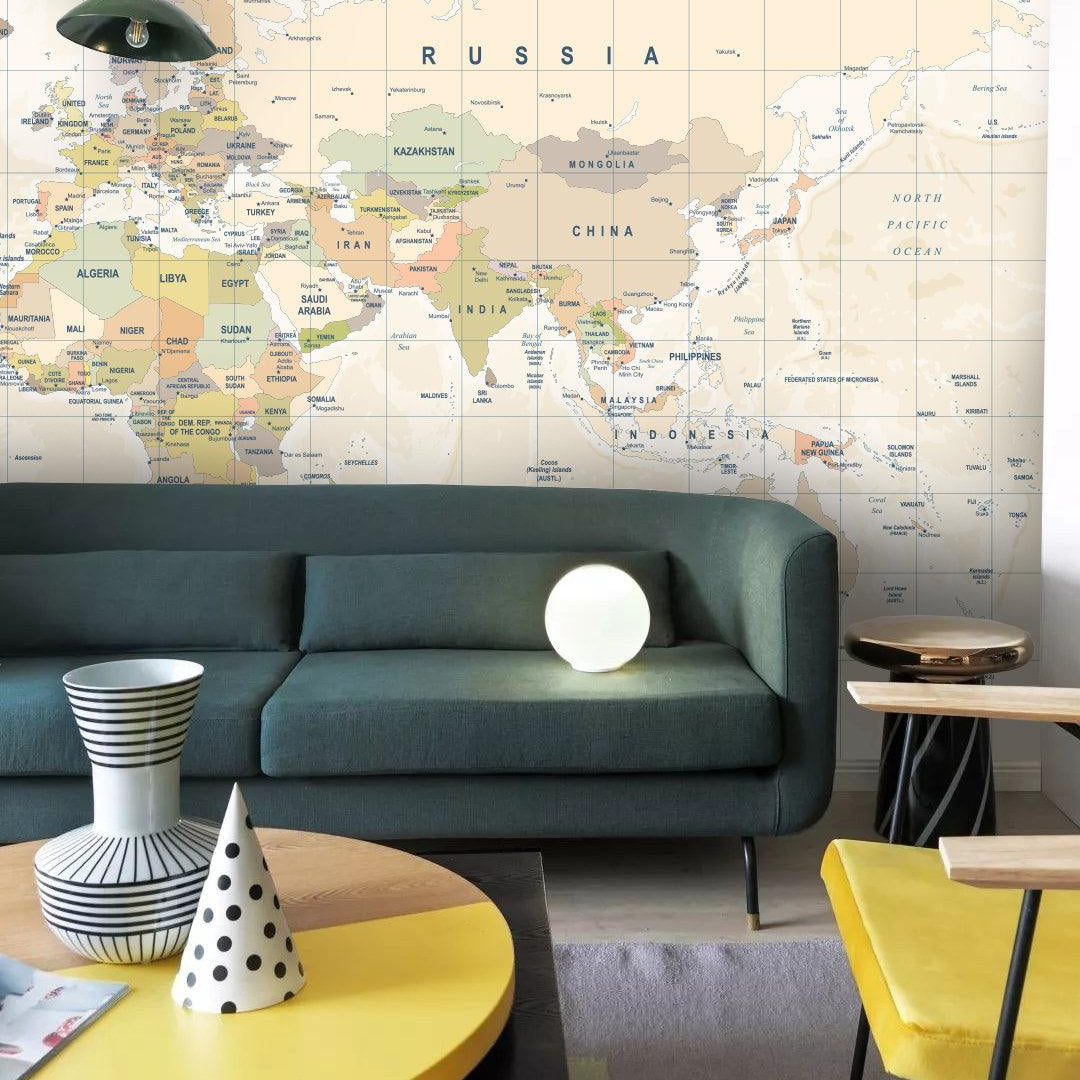 3D Details, Orange-tones, World map Wallpaper- Jess Art Decoration