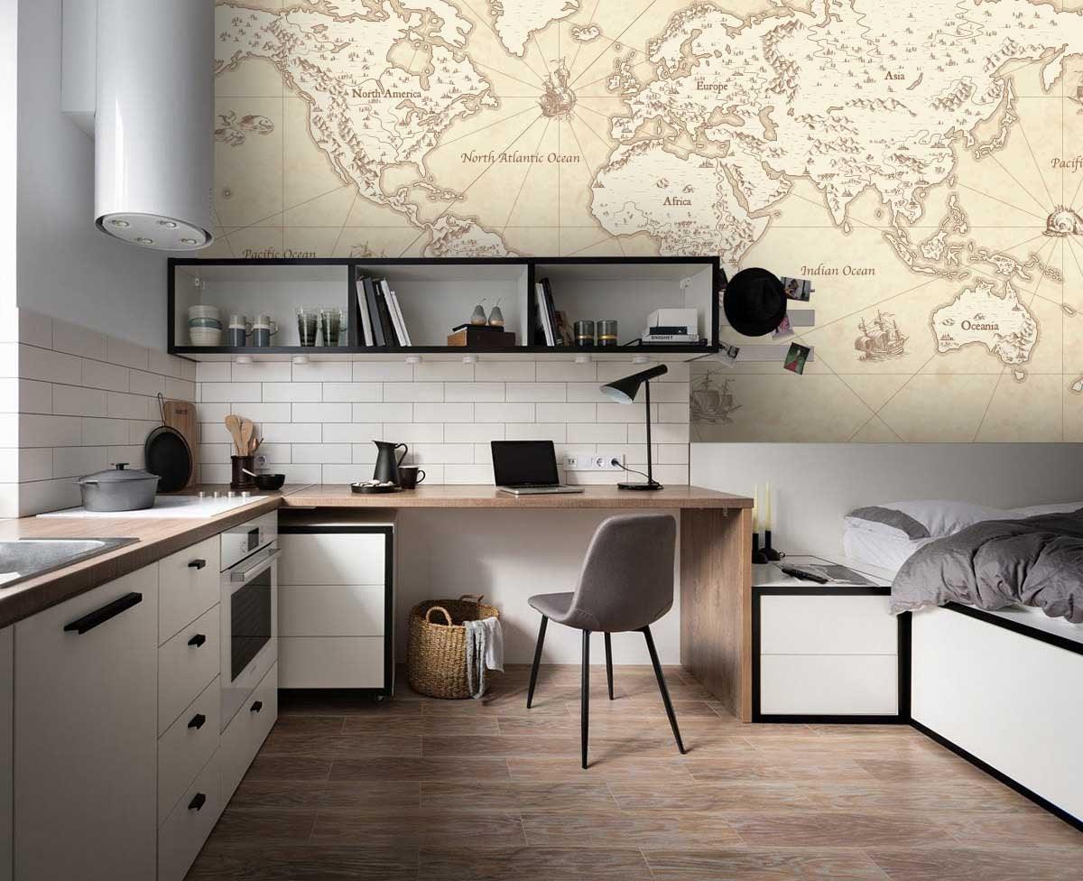 3D Vintage style, Illustration, Old parchment, World map Wallpaper- Jess Art Decoration