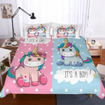 3D Cartoon Pink and blue Unicorn Bedding Set Quilt Cover Quilt Duvet Cover Pillowcases Personalized  Bedding Queen  King  Full  Double 3 Pcs- Jess Art Decoration