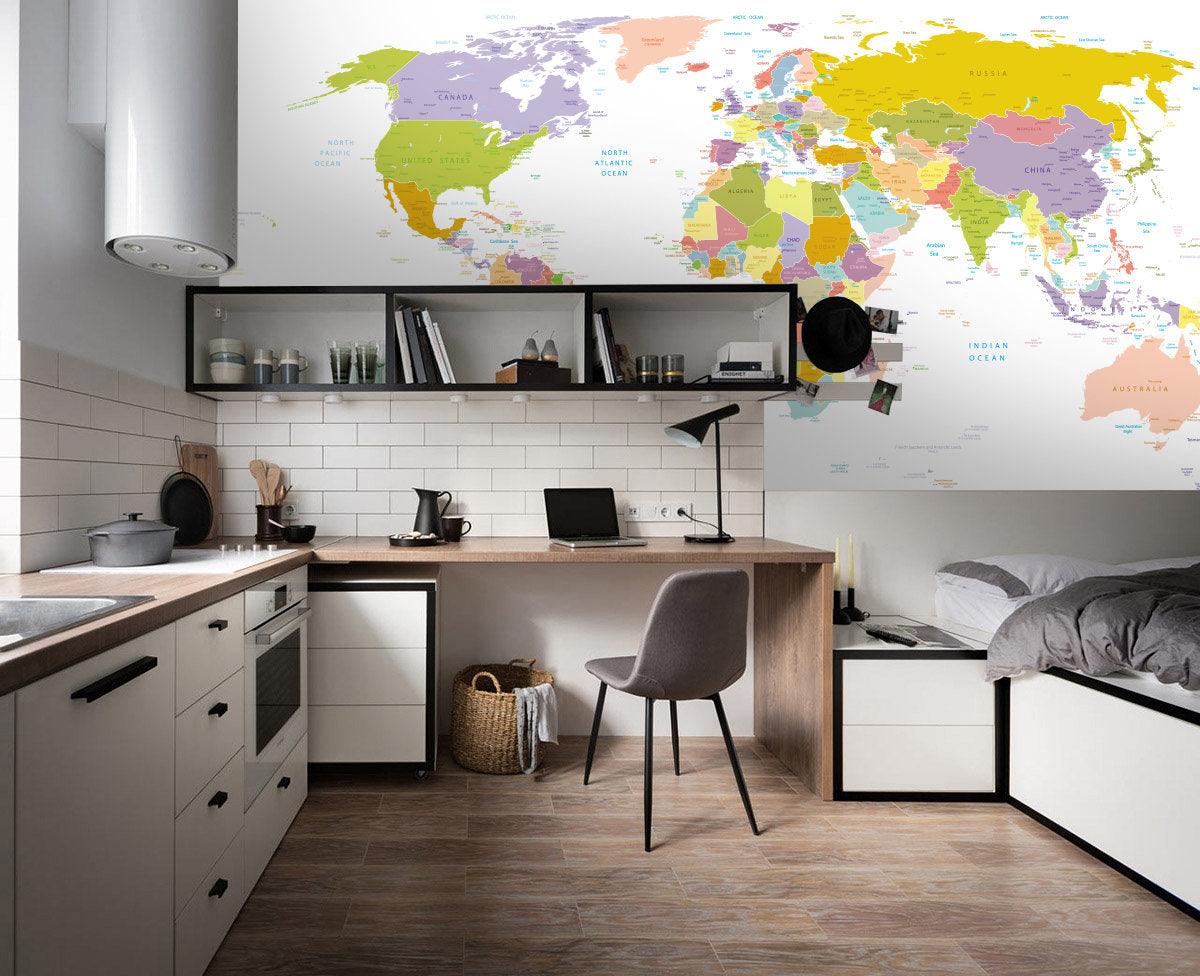 3D High Detail, World map,Kids Wallpaper-Nursery Wallpaper -Removable Wallpaper-Peel and stick Wall Mural, Playroom Wallpaper Wall decor- Jess Art Decoration