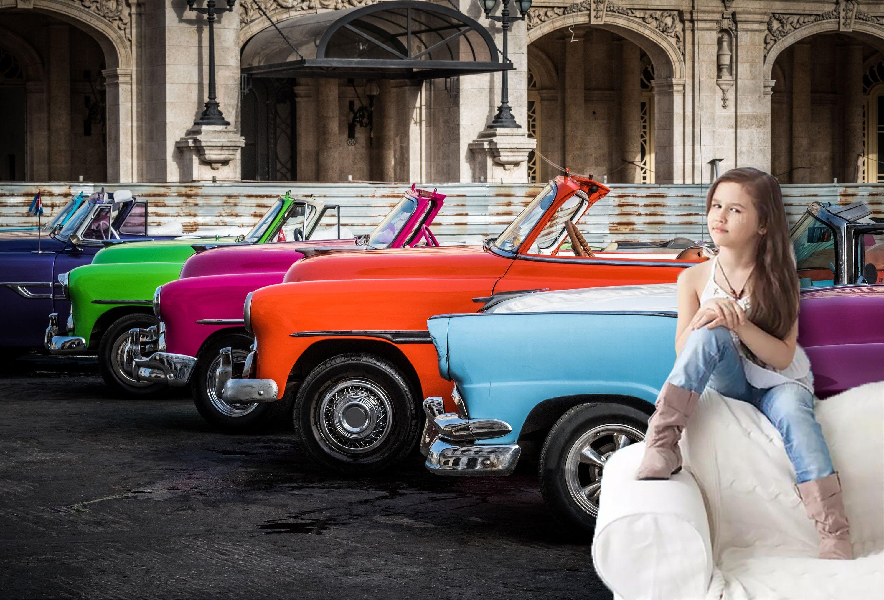 3D Colorful, Cabriolet, vintage car Wallpaper- Jess Art Decoration