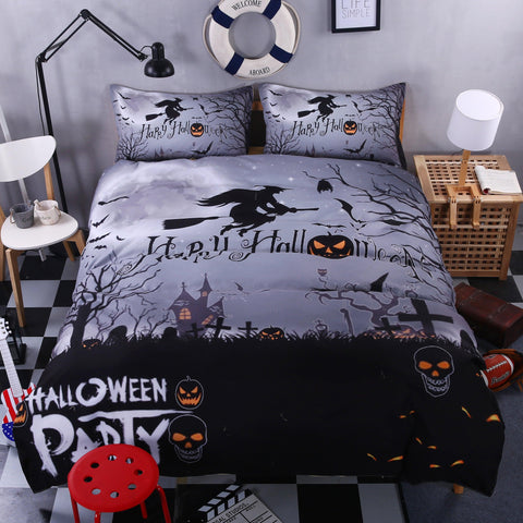 3D Halloween Pumpkin Witch Duvet Cover Bedding Set Quilt Cover Pillowcases Personalized  Bedding Queen  King  Full  Double 3 Pcs- Jess Art Decoration