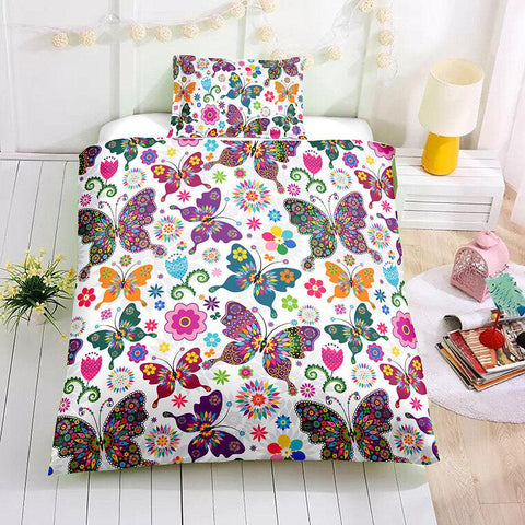 3D Butterfly Kids Pattern Duvet Cover Bedding Set Quilt Cover Pillowcases Personalized  Bedding Queen  King  Full  Double 3 Pcs- Jess Art Decoration
