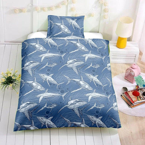 3D Shark Kids Pattern Duvet Cover Bedding Set Quilt Cover Pillowcases Personalized  Bedding Queen  King  Full  Double 3 Pcs- Jess Art Decoration