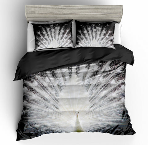 3D Black White Peacock  Quilt Cover Set Bedding Set Pillowcases- Jess Art Decoration