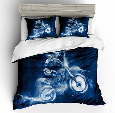 3D Blue Motor Motorcycle  Quilt Cover Set Bedding Set Pillowcases- Jess Art Decoration