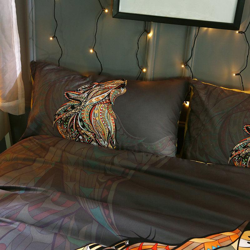 3D National Style Wolf Bedding Set Quilt Cover Quilt Duvet Cover ,Pillowcases Personalized  Bedding,Queen, King ,Full, Double 3 Pcs- Jess Art Decoration