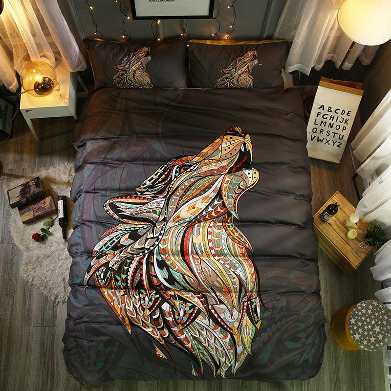 3D National Style Wolf Bedding Set Quilt Cover Quilt Duvet Cover ,Pillowcases Personalized  Bedding,Queen, King ,Full, Double 3 Pcs- Jess Art Decoration