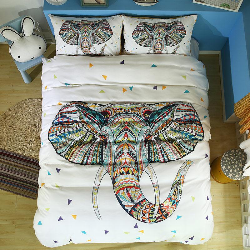 3D White National Elephant Bedding Set Quilt Cover Quilt Duvet Cover ,Pillowcases Personalized  Bedding,Queen, King ,Full, Double 3 Pcs- Jess Art Decoration