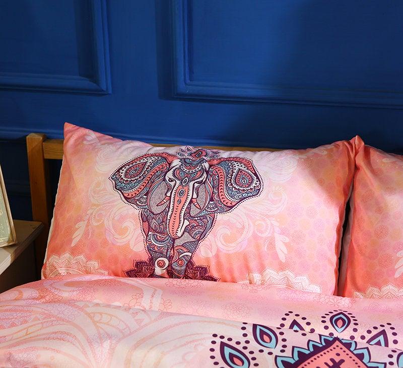 3D Pink Bohemian Mandalas Colorful Elephant Bedding Set Quilt Duvet Cover ,Pillowcases Personalized  Bedding,Queen, King ,Full, Double 3 Pcs- Jess Art Decoration