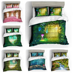 3D Green Love Heart Secret Forest Bedding Set Quilt Duvet Cover ,Pillowcases Personalized  Bedding,Queen, King ,Full, Double 3 Pcs- Jess Art Decoration