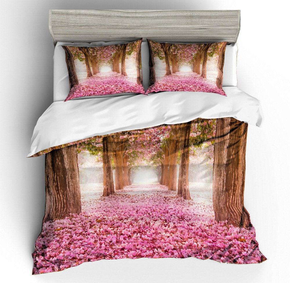 3D Pink Flower Secret Forest Bedding Set Quilt Cover Quilt Duvet Cover ,Pillowcases Personalized  Bedding,Queen, King ,Full, Double 3 Pcs- Jess Art Decoration