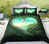 3D Green Love Heart Secret Forest Bedding Set Quilt Duvet Cover ,Pillowcases Personalized  Bedding,Queen, King ,Full, Double 3 Pcs- Jess Art Decoration
