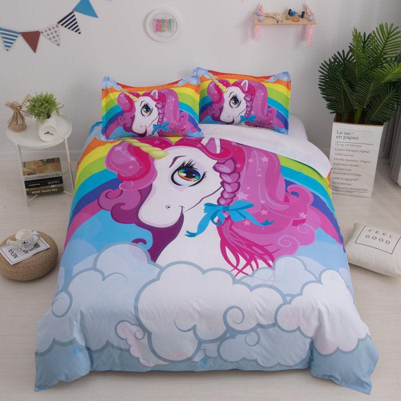 3D Cartoon  Unicorn  Quilt Cover Set Bedding Set Pillowcases- Jess Art Decoration