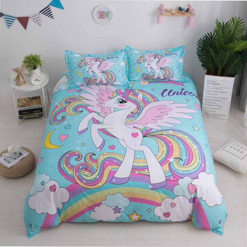 3D The unicorn  Cartoon  Quilt Cover Set Bedding Set Pillowcases- Jess Art Decoration