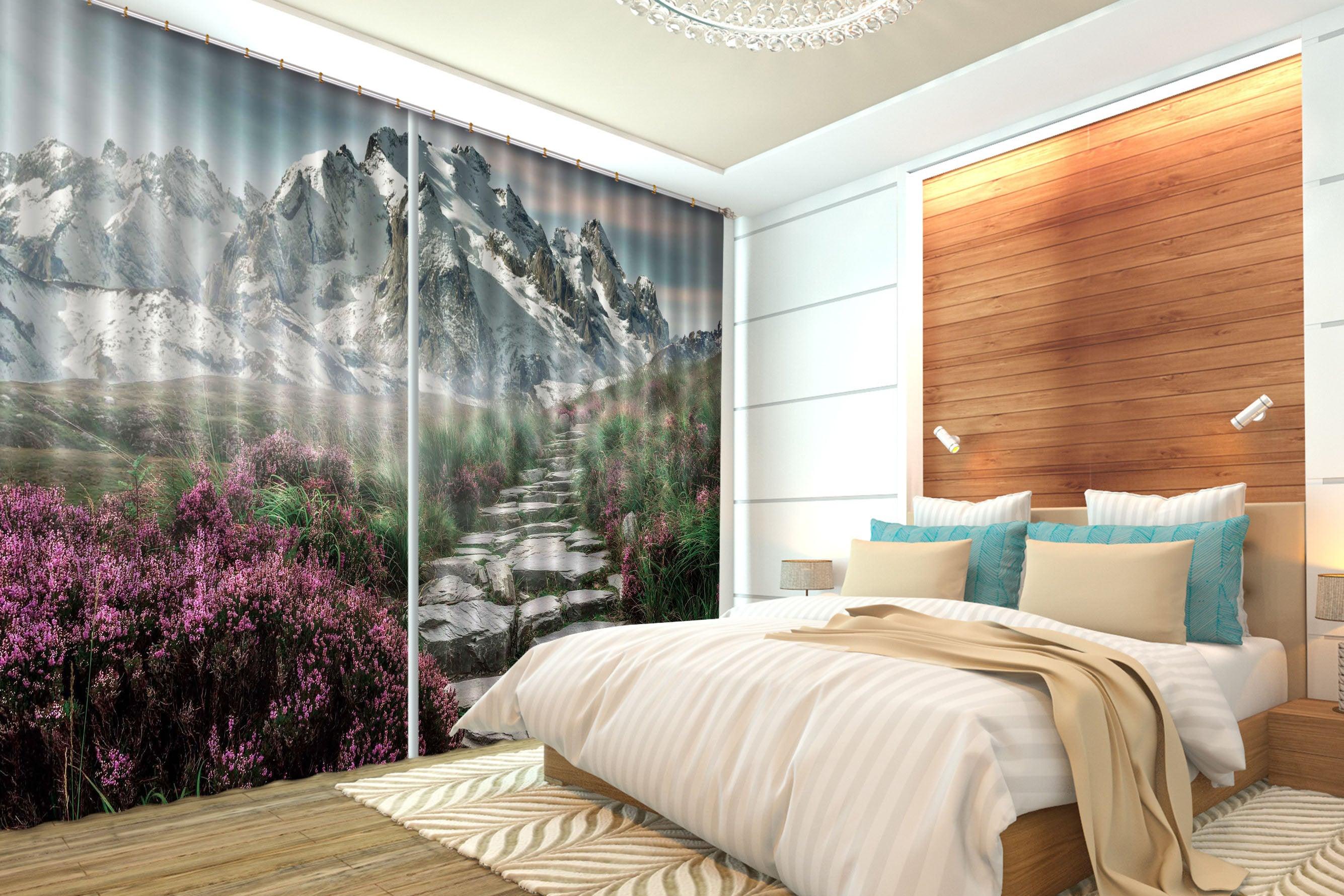 3D Mountain With Trees C111 Blockout Photo Curtain Print Curtains Drapes Fabric Window | 3D Large Photo Curtain, Jess Art Decoration Wallpaper- Jess Art Decoration