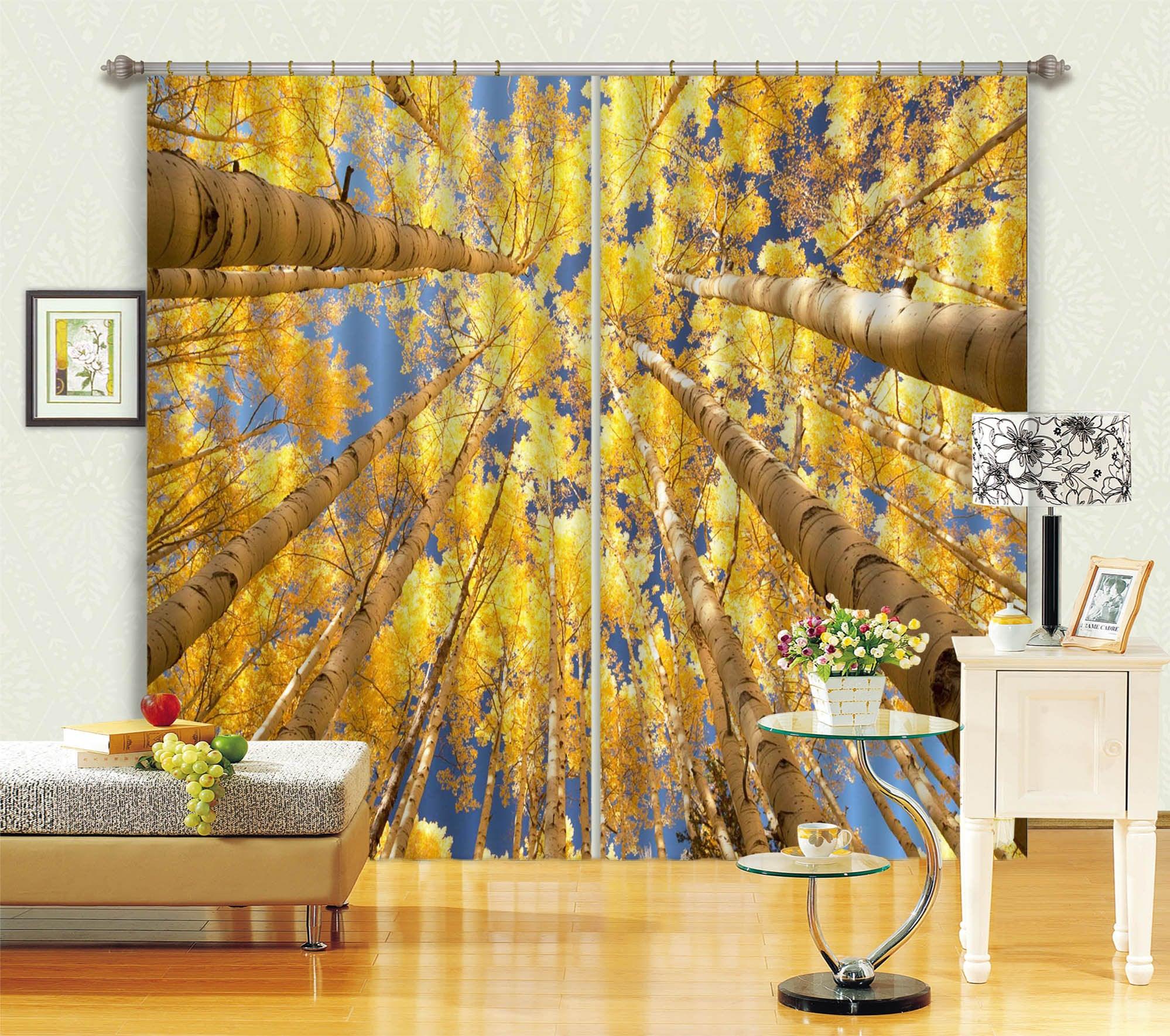 3D Yellow Tree C207 Blockout Photo Curtain Print Curtains Drapes Fabric Window | 3D Large Photo Curtain, Jess Art Decoration Wallpaper- Jess Art Decoration