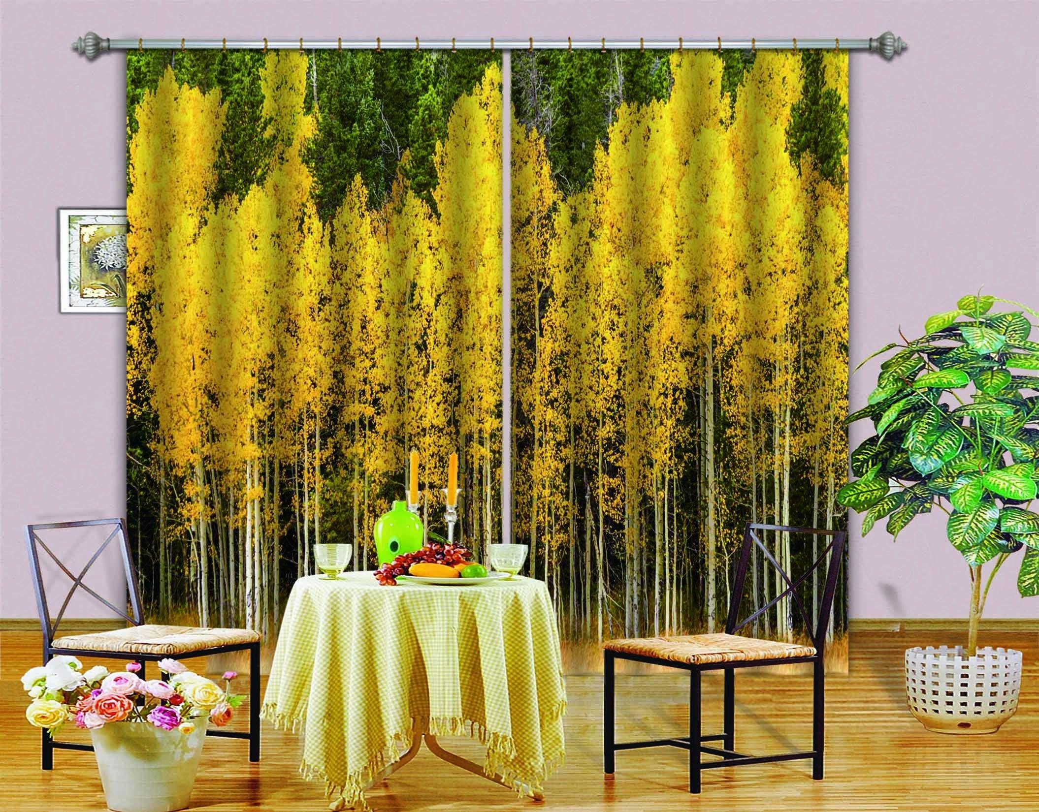 3D Yellow Trees C292 Blockout Photo Curtain Print Curtains Drapes Fabric Window | 3D Large Photo Curtain, Jess Art Decoration Wallpaper- Jess Art Decoration