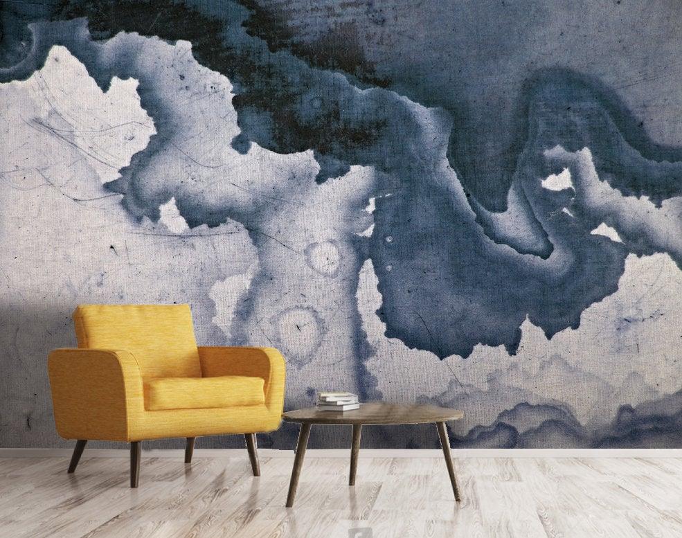 3D Dark blue, Ink and wash,Abstract map texture Wallpaper- Jess Art Decoration