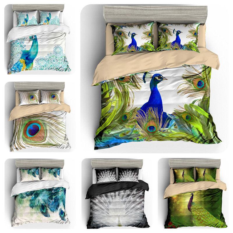 3D Blue Peacock White  Quilt Cover Set Bedding Set Pillowcases- Jess Art Decoration