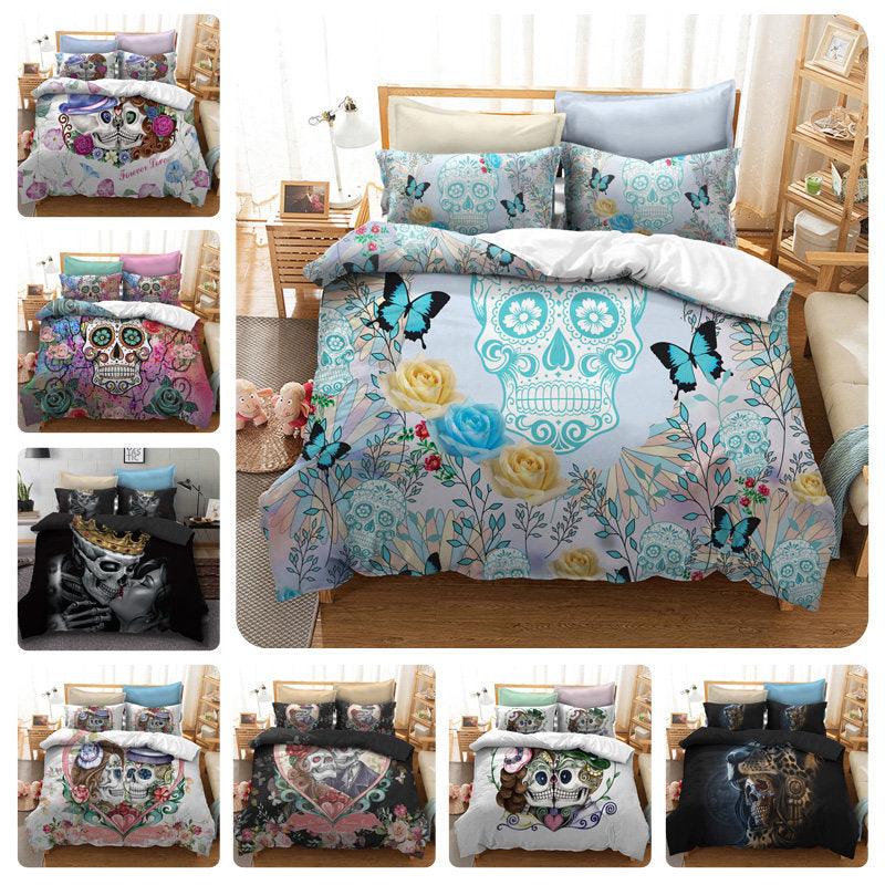 3D Black Crown Skull Kiss  Quilt Cover Set Bedding Set Pillowcases- Jess Art Decoration
