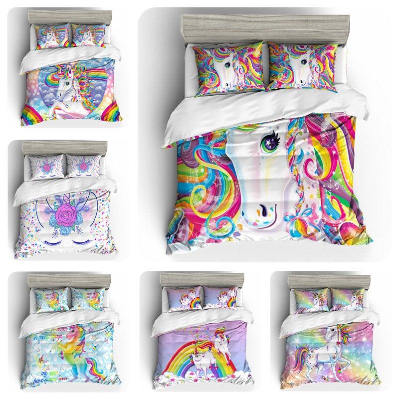 3D Kids Purple Rainbow Unicorn  Quilt Cover Set Bedding Set Pillowcases- Jess Art Decoration
