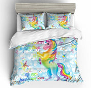 3D Cartoon Kids Rainbow Unicorn Star Bedding Set Quilt Duvet Cover  Pillowcases Personalized  Bedding Queen  King  Full  Double 3 Pcs- Jess Art Decoration