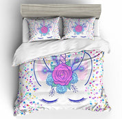 3D Cartoon Kids Flower Unicorn  Quilt Cover Set Bedding Set Pillowcases- Jess Art Decoration