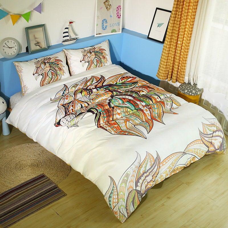 3D National Style Lion Bedding Set Quilt Cover Quilt Duvet Cover ,Pillowcases Personalized  Bedding,Queen, King ,Full, Double 3 Pcs- Jess Art Decoration