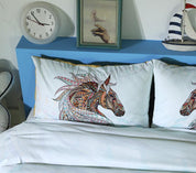 3D White National Horse Bedding Set Quilt Cover Quilt Duvet Cover ,Pillowcases Personalized  Bedding,Queen, King ,Full, Double 3 Pcs- Jess Art Decoration