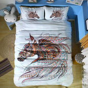 3D White National Horse Bedding Set Quilt Cover Quilt Duvet Cover ,Pillowcases Personalized  Bedding,Queen, King ,Full, Double 3 Pcs- Jess Art Decoration