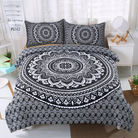 3D Bohemian Mandalas Black Flower Bedding Set Quilt Cover Quilt Duvet Cover ,Pillowcases Personalized Bedding,Queen,King ,Full, Double 3 Pcs- Jess Art Decoration