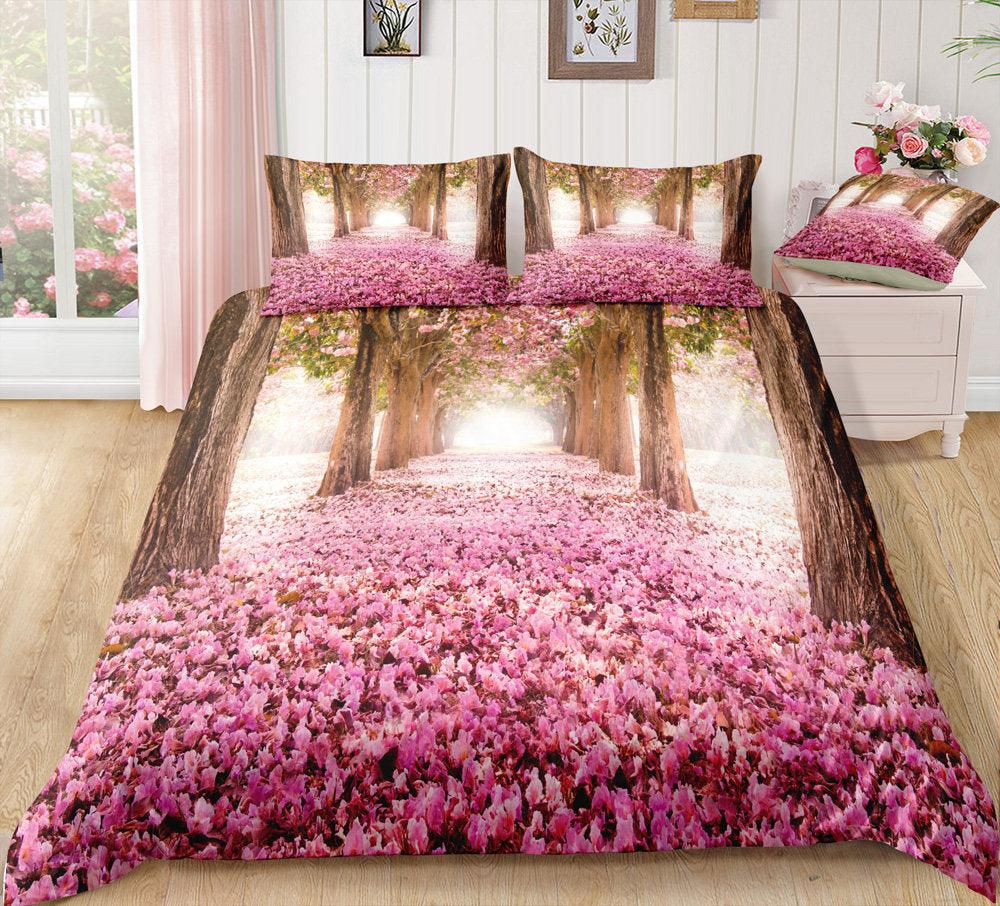 3D Pink Flower Secret Forest Bedding Set Quilt Cover Quilt Duvet Cover ,Pillowcases Personalized  Bedding,Queen, King ,Full, Double 3 Pcs- Jess Art Decoration