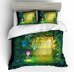 3D Green Flower Secret Forest Bedding Set Quilt Cover Quilt Duvet Cover ,Pillowcases Personalized  Bedding,Queen, King ,Full, Double 3 Pcs- Jess Art Decoration