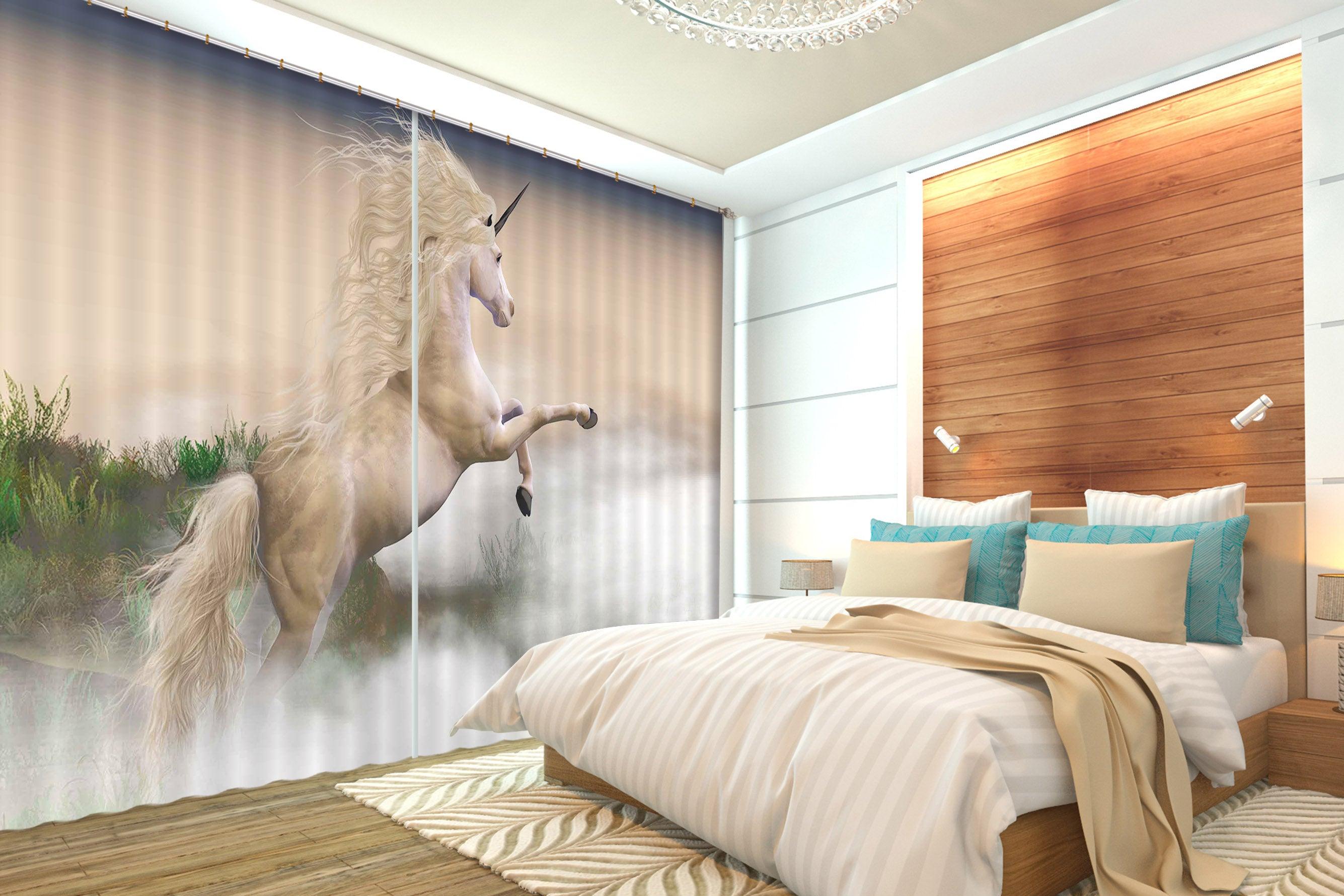 3D Unicorn On The Clouds C093 Blockout Photo Curtain Print Curtains Drapes Fabric Window | 3D Large Photo Curtain, Jess Art Decoration Wallpaper- Jess Art Decoration