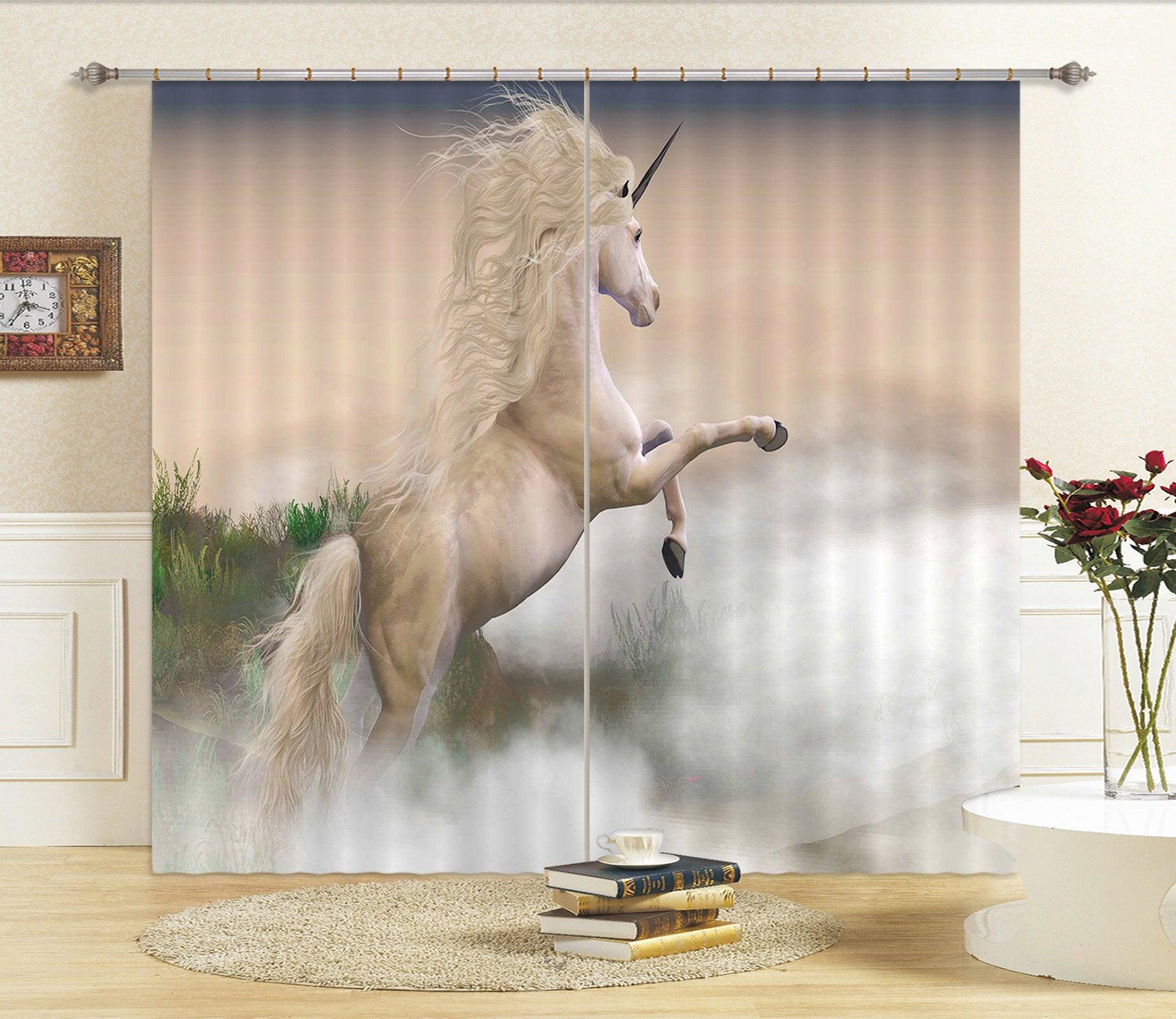 3D Unicorn On The Clouds C093 Blockout Photo Curtain Print Curtains Drapes Fabric Window | 3D Large Photo Curtain, Jess Art Decoration Wallpaper- Jess Art Decoration